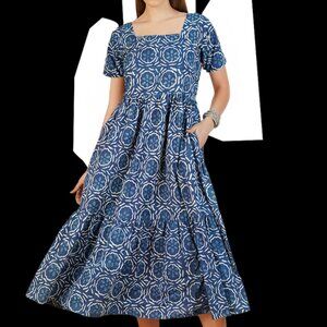Indophilia Indigo Cotton Midi Dress with pockets